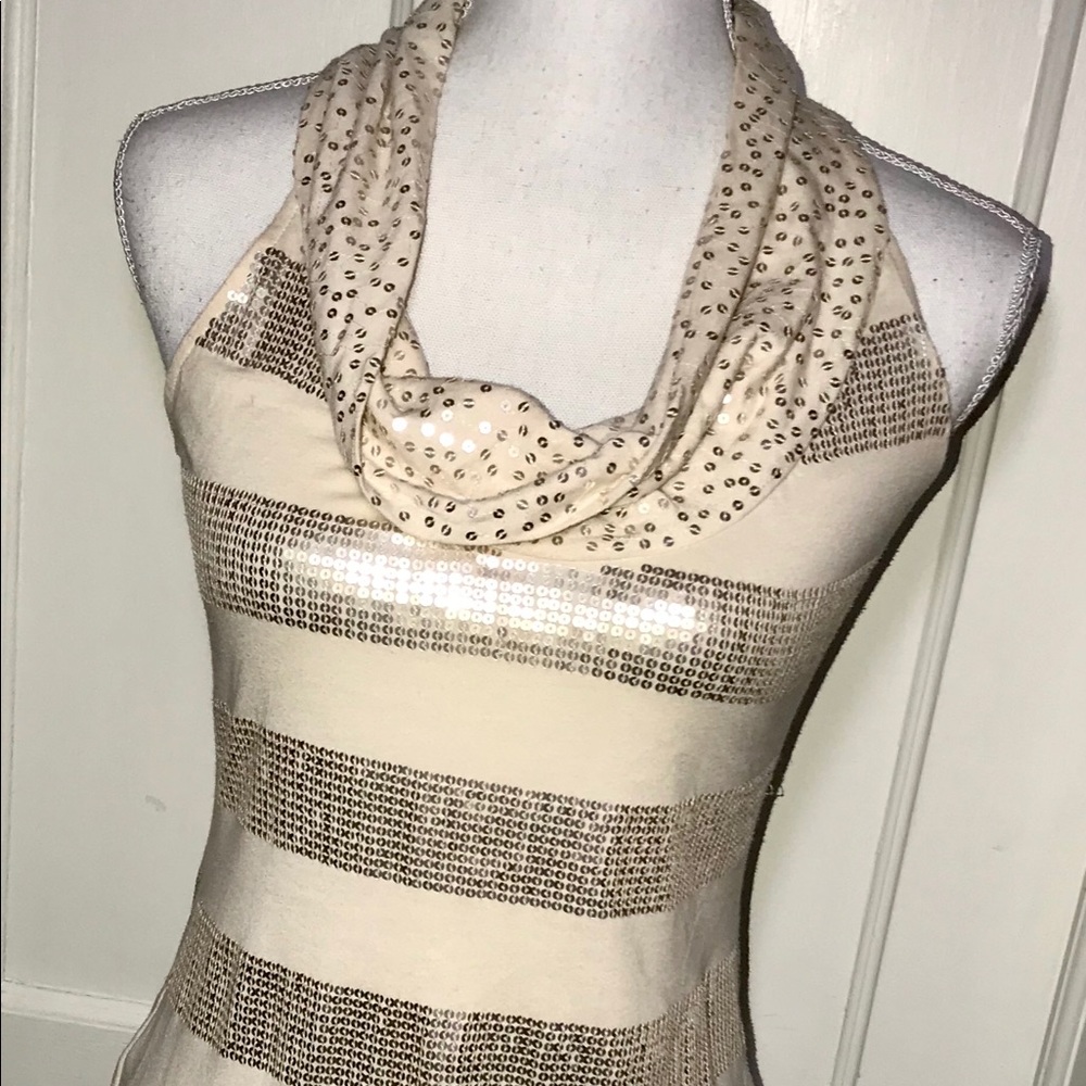 WHBM striped cowl neck sequined Top